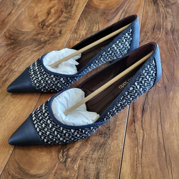 Franco Sarto Womens Woven Darcy Heels Pointed Toe Kitten Heel Pump Size 6 Blue - Picture 1 of 10
